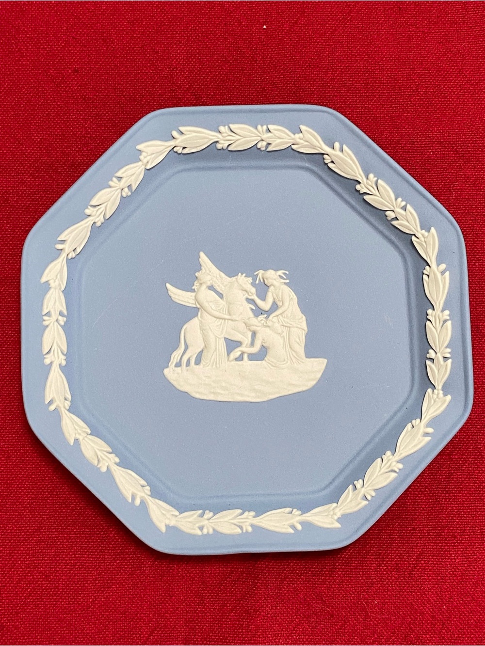 Wedgewood Jasperware Octogonal the “Muses Watering Pegasus” motif signed in box
